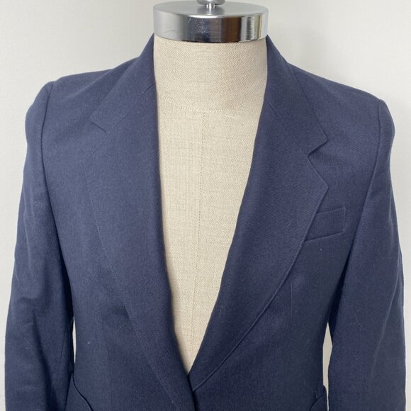 Harrods Wool Blazer Size UK 10 US 8 Navy Blue Jacket Two Button - Picture 2 of 9